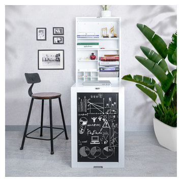 Utopia Alley Fold Down Desk Table Wall Cabinet With Chalkboard, White