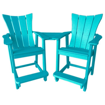 Phat Tommy Poly Balcony Chair Settee, Tall Adirondack Chair Set, Teal