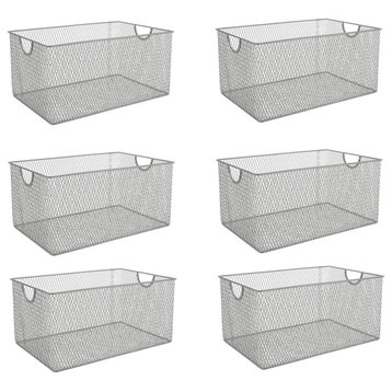 YBM Home Wire Mesh Open Bin Basket Silver 12.1"x7.8"x5.8", 6-Pack