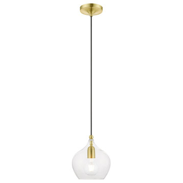 Aldrich 1 Light Pendant, Satin Brass with Polished Brass Accent