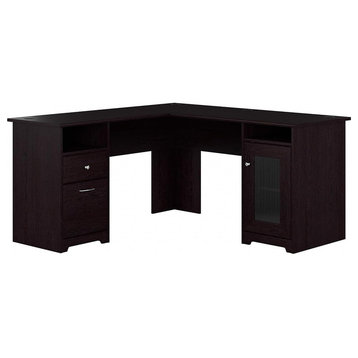 L Shaped Desk, Large Top With Integrated 4 USB Port and Drawers, Espresso Oak