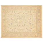 Bareens Designer Rugs - Shabby Chic Ziegler Solange Ivory Lt. Gray Wool Rug - 8'1'' x 9'10'' - A Persian influenced Turkish hand knotted rug made by skilled artisans capable of creating the most exceptional vegetable dyes and hand-spun New Zealand wool. This gorgeous one of a kind Peshawar Kafkaz handmade rugs is also known as a Chobi Ziegler Rug. This gorgeous rug is extremely versatile and is famous for its pleasing color palette and informal design that works in a myriad of interiors. It has been expertly hand-tied, finished, sun-dried, and can contain up to 1.5 million knots. It takes 4 skilled artisans to hand knot this rug nine to twelve months to complete this piece of art. The invigorating colors and patterns in this rug will give your home an elegant and fresh appearance. While drawing upon the coloring and patterns of antique rugs, contemporary Peshawar pieces incorporate modern design motifs and feature vibrant color tones. Give your room a luxurious look and feel with this beautiful rug with gorgeous color pallet. The intricate design allows this oriental rug to create a royal ambience in any d�cor. Hand knotted construction and natural fibers gives this rug soft feel under your feet.