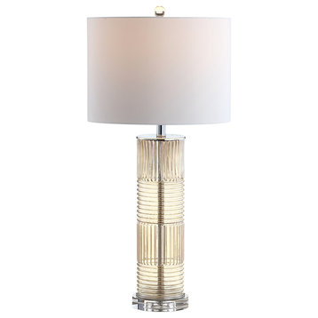 Genevieve 30" Glass and Crystal LED Table Lamp, Champagne