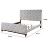 Benzara BM284030 Modern King Size Bed, Button Tufted, Brown Frame, Beige Fabric