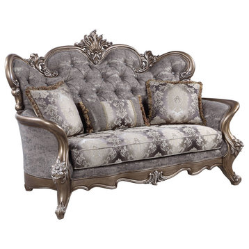 Elozzol Loveseat With3 pillows, Fabric and White Finish