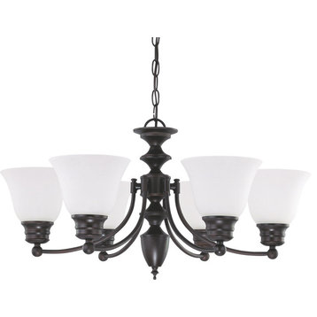 Empire 6 Light Dimmable LED Mahogany Bronze And Frosted Glass Chandelier
