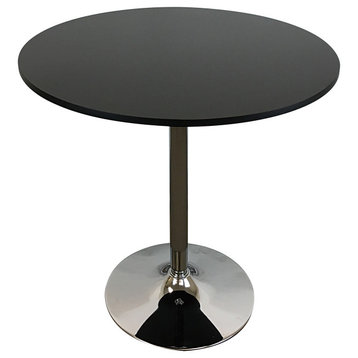 Round Wood Top Dining Table With Chrome Base, Black