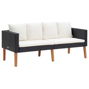 vidaXL Patio Sofa Loveseat with Cushions Chair for Backyard PE Rattan Black