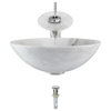850-White Granite Vessel Sink, Chrome, Waterfall Faucet