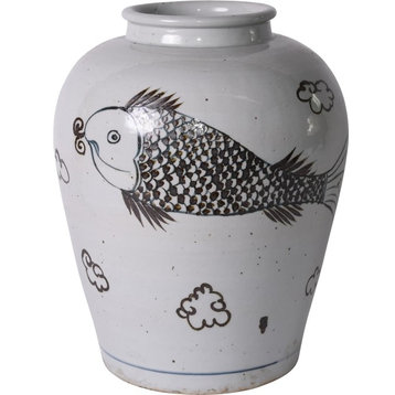 Jar Vase Fish Open Top Colors May Vary Brown Variable Ceramic