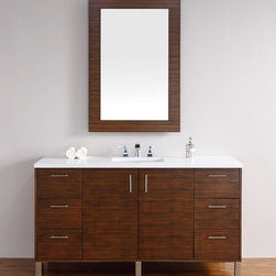 60 inch Walnut Finish Single Sink Modern Bathroom Vanity Optional Countertop - Bathroom Vanities And Sink Consoles
