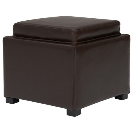 Cameron Square Leather Storage Ottoman - Brown