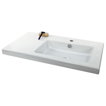 Luxury Wall Mounted, or Built-In White Ceramic Sink, No Faucet Hole
