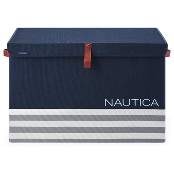 Nautica Folded Large Storage Trunk with Lid, Navy Stripe