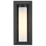 Golden - Golden 2073-OWM NB-OP 1-Light Outdoor Wall Sconce, Smyth NB - Modern lanterns featuring a handsome beveled cage design make an elegant statement in the Smyth Outdoor collection. Clean geometry creates a contemporary style. These wet-rated, open-cage fixtures are offered in a textured Natural Black finish with two glass options: Seeded or Opal. Smyth is an extensive collection that includes wet-rated options with a UV-coated layer to prevent fading.