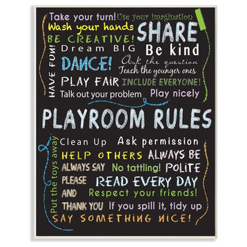 Playroom Rules Multi Color Chalk Plaque, 10"x0.5"x15"