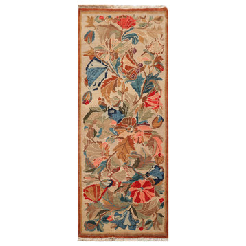 3'5''x9' Hand Knotted Wool Oriental Area Rug, Tan, Blue Color