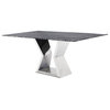 Modern Grigio 71 Inch Dining Table Gray Marble Top Polished Stainless Base