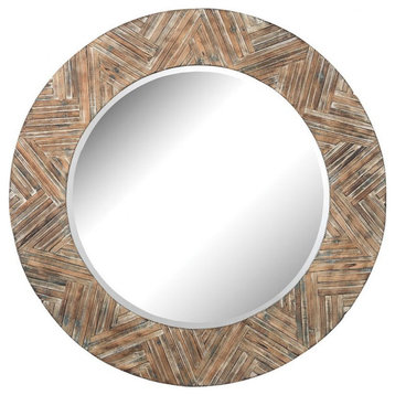 Modern Farmhouse Handcrafted Decorative Wall Round Mirror Soft Wood Panel Frame