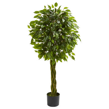 4' Ficus Artificial Tree with Woven Trunk, UV Resistant, Indoor/Outdoor