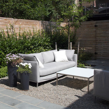 Outdoor lounge seating on gravel