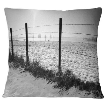 Landscape in Snow with Fence Oversized Beach Throw Pillow, 16"x16"
