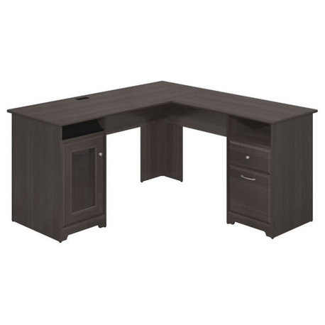 Cabot L Desk with storage in Heather Gray - Engineered Wood