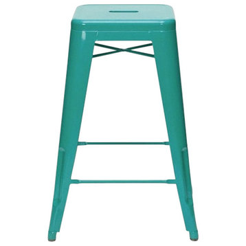 Modern Backlees Counter Stool, Set of 4, Turquoise