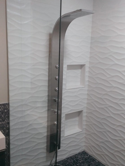 MASTER BATHROOM - Large Wave Tile Shower / Penny Tile ...
