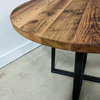Round Reclaimed Wood Dining Table With Metal Pedestal Base, 34"x30h"
