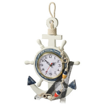 Wooden Anchor and Ship Wheel Clock