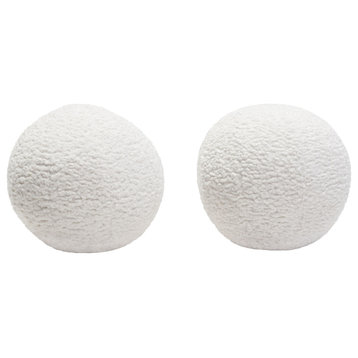 Set of 2 10" Round Accent Pillows in White Faux Sheepskin