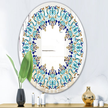 Designart Blue And Brown Design Bohemian And Eclectic Oval Or Round Wall Mirror,