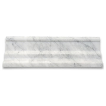 Carrara White Marble Large Cap Crown Square Edge Trim Molding Honed, 1 piece