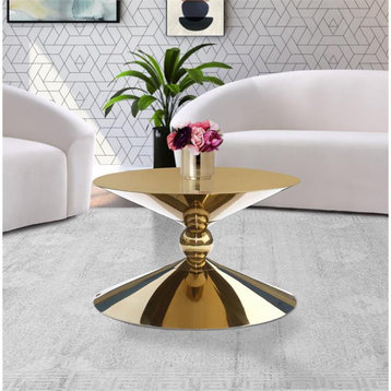 Unique Coffee Table, Elegant Hourglass Design Constructed With Metal, Gold