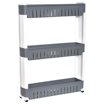 3 Tier Slim Rolling Multi Purpose Utility Cart Kitchen-Bath Gray-White