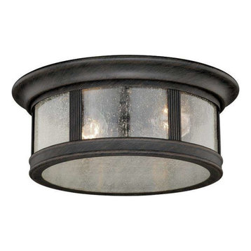Hanover Bronze Round Outdoor Flush Mount Ceiling Light Clear Glass