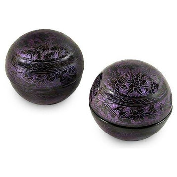 Handmade Violets  Lacquered boxes (pair) - Thailand