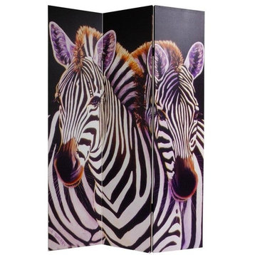 6' Tall Double Sided Elephant and Zebra Canvas Room Divider
