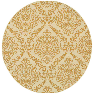 Oriental Weavers Bali Collection Ivory/Gold Floral Indoor/Outdoor Rug 7'10" RND