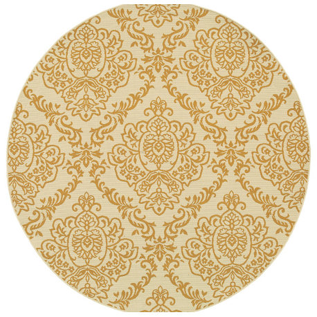 Oriental Weavers Bali Collection Ivory/Gold Floral Indoor/Outdoor Rug 7'10" RND