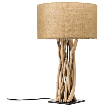 Modern Home Driftwood Nautical Wooden Table Lamp w/Block Base - Light for Seasi