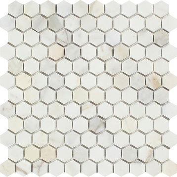 Calacatta Florence Italian Marble Hexagon Mosaic, 1 X 1 Polished, 10 sq.ft.