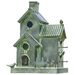 Zaer Ltd - Galvanized Condo Birdhouse Stake with Fence - Taking inspiration from our bestselling condo birdhouse stakes, we have created a whole new collection crafted from 100% quality galvanized metal. The Condo Birdhouse Stake with Fence features farmhouse-like architecture, a small decorative chimney, and classic picket fence.