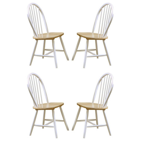 Dining Side Chair With Spindle Back, Set of 4, Natural/White