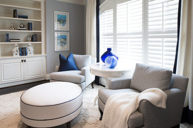 Mid-sized transitional guest dark wood floor bedroom photo in Phoenix with gray walls