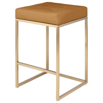 Chi Counter Stool In Gold Finish, Tan