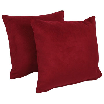18" Solid Faux Suede Square Throw Pillows, Set of 2, Cardinal Red