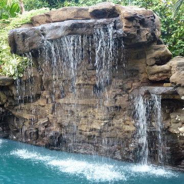 Before & After - Naturalistic Pool with waterfalls & movie screen in West LA, CA