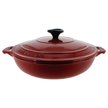 Chasseur 1.8-quart French Enameled Cast Iron Braiser With Lid, Red